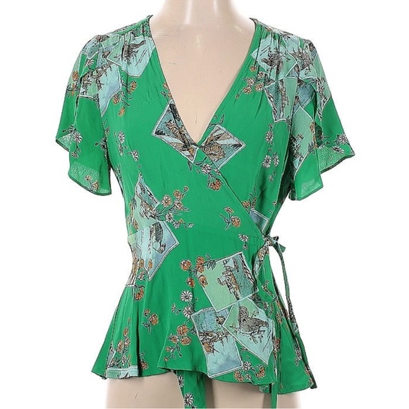 Anthropologie Meadow Rue Green Wrap Blouse - Picture 2 of 6